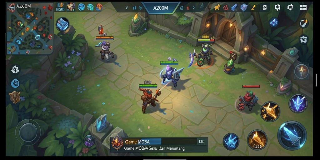 Tampilan screenshot A200M menunjukkan aksi seru dalam pertandingan MOBA.