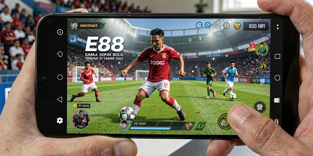 Screenshot permainan E88 menampilkan aksi mendebarkan di lapangan sepak bola.