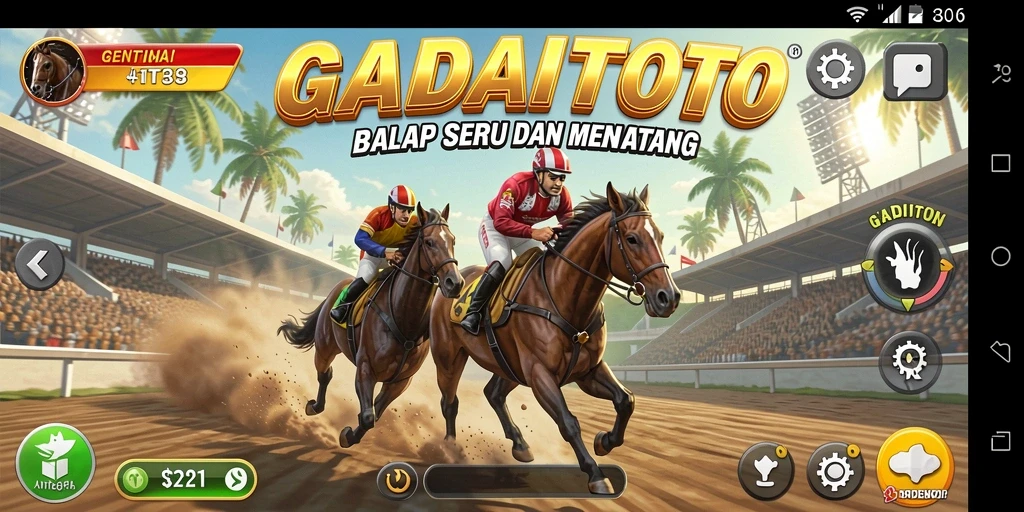 Tampilan gameplay GADAITOTO yang menegangkan saat balapan.