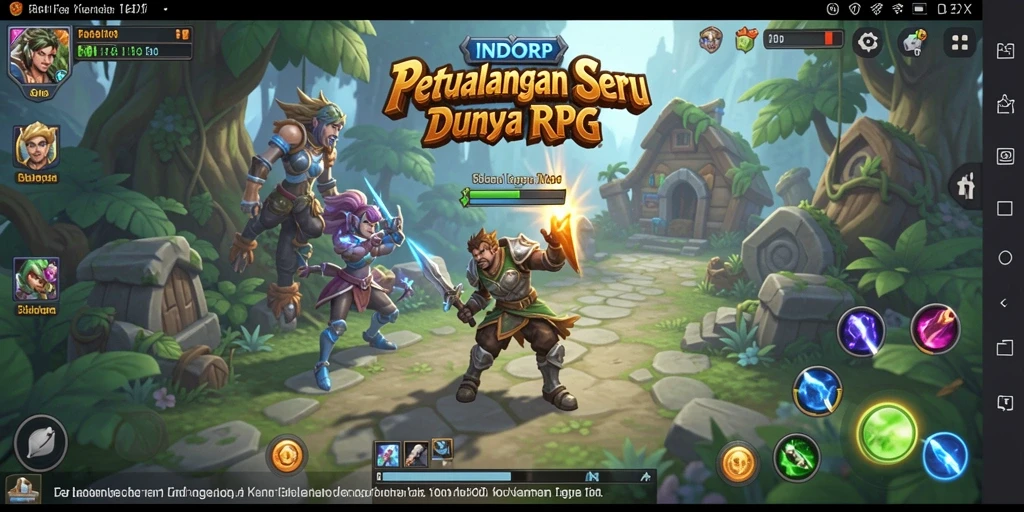 Screenshot utama INDORP yang menunjukkan pertempuran taktis dalam RPG.