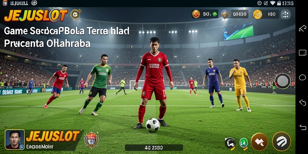 Screenshot gameplay yang menampilkan aksi sepak bola seru di JEJUSLOT.