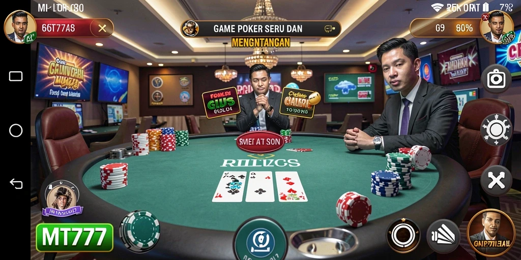 Tampilan gameplay Poker yang menarik dan mendebarkan di MT777.