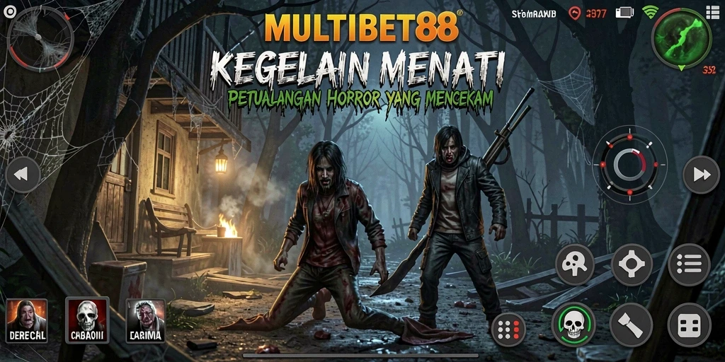 Screenshot utama MULTIBET88 menampilkan suasana gameplay horror yang mencekam.