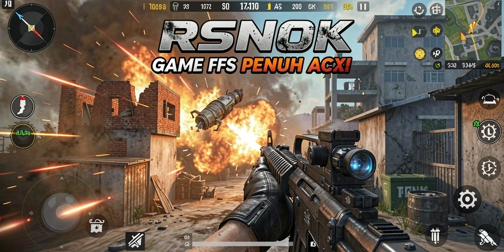Screenshot utama RSNOK menampilkan aksi seru dalam pertempuran FPS.