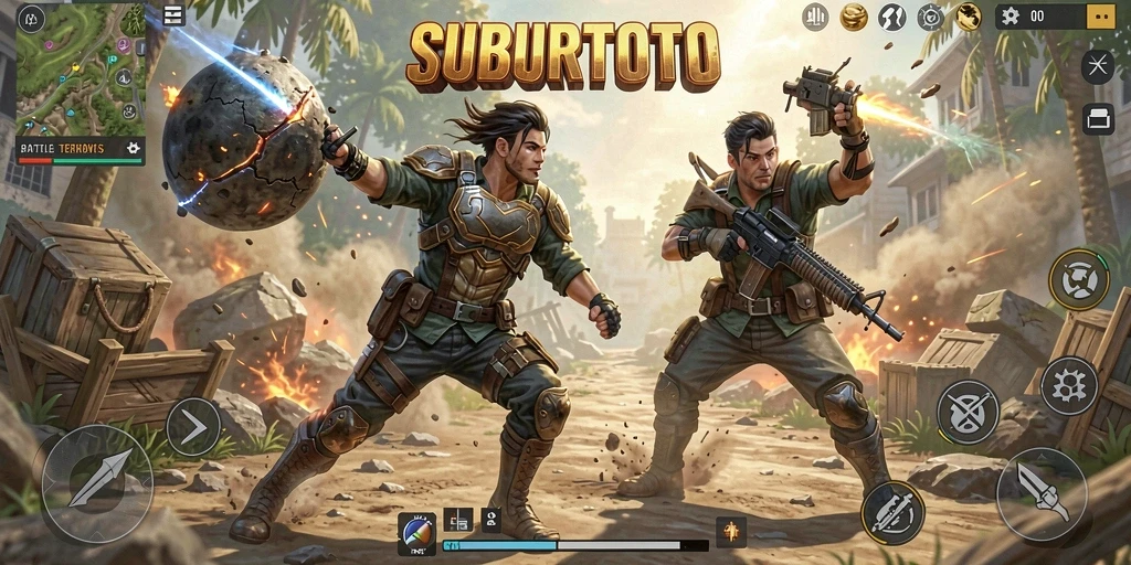 Screenshot menampilkan momen epik dalam gameplay Battle Royale SUBURTOTO.
