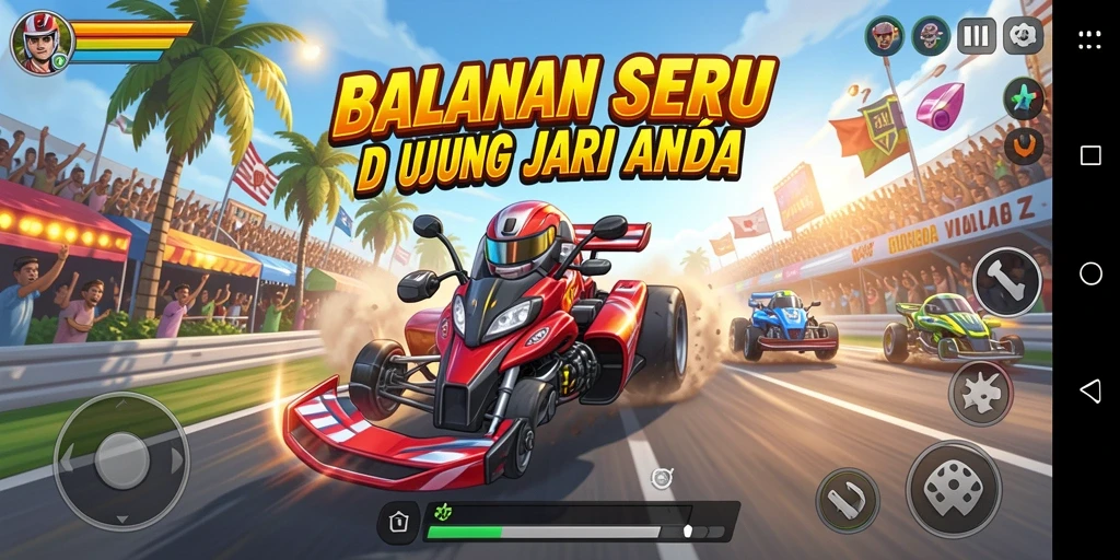 Gameplay UH77 yang mendebarkan dan penuh aksi balapan.