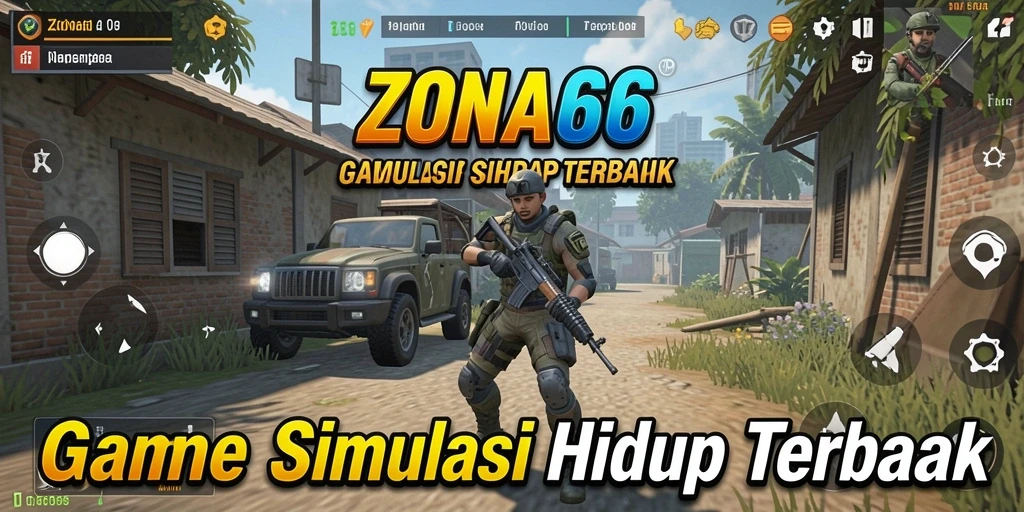 Tangkapan layar gameplay ZONA66 yang menampilkan dunia simulasi hidup.